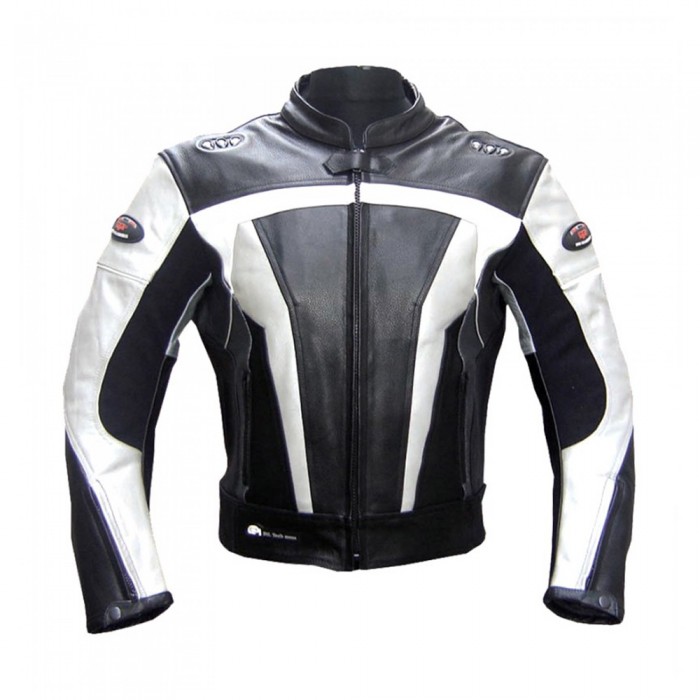 Grey Black Biker Leather Jacket